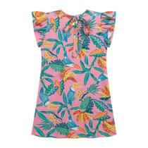 Vestido Infantil Menina Manga Curta Em Cotton Com Amarração Nas Costas - Rosa Vestido Infantil Menina Manga Curta Em Cotton Com Amarração Nas Costas - Rosa