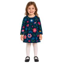 Vestido Infantil Menina Manga Longa Estampado Flores Algodão Kyly