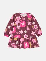 Vestido Infantil Menina Manga Longa Flores Rosa Bimbi Vestido Infantil Menina Manga Longa Flores Rosa Bimbi