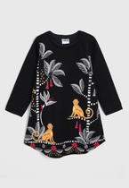 Vestido Infantil Menina Manga Longa Nanai Macaquinhos Estampado Preto Para Festas Aniversários Macio