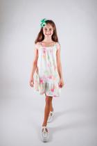 Vestido Infantil Menina Marfim Estampado Coqueiros Neon TMX