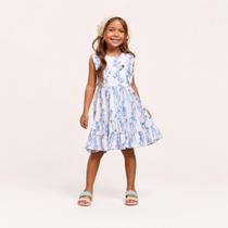 Vestido Infantil Menina Midi Estampado com Babados Azul - Vida Costeira
