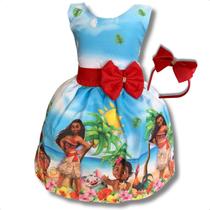 Vestido Infantil Menina Moana Adulta E Baby + Tiara