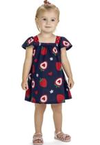 Vestido Infantil Menina Morangos Moranguinhos Branco Kyly em 100% Algodão Vestido Infantil Menina Morangos Moranguinhos Branco Kyly em 100% Algodão