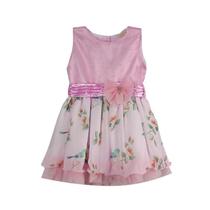 Vestido infantil menina na cor rosa com estampa floral Vestido infantil menina na cor rosa com estampa floral
