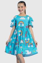 Vestido Infantil Menina Ombro Vazado Unicórnio Vestido Infantil Menina Ombro Vazado Unicórnio
