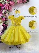 Vestido Infantil Menina Para Festa Bordado Com Cinto Strass Várias Cores
