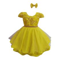 Vestido Infantil Menina Para Festa Bordado Com Cinto Strass Várias Cores