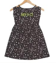 Vestido Infantil Menina Preto com Estampa de Triângulos Detalhe no Ombro - Brandili Vestido Infantil Menina Preto com Estampa de Triângulos Detalhe no Ombro - Brandili