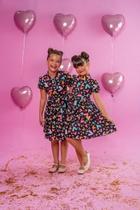 Vestido Infantil Menina Preto Corações Bonekinhas