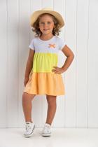Vestido Infantil Menina Recortes Branco/Verde/Laranja Vestido Infantil Menina Recortes Branco/Verde/Laranja