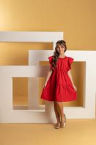 Vestido Infantil Menina Regata Babado Ombro Liso Vermelho Festas Bonekinhas Vestido Infantil Menina Regata Babado Ombro Liso Vermelho Festas Bonekinhas