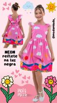 Vestido infantil menina Rosa jardim encantado juvenil feminina festa neon - Moda Miuda