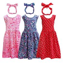 Vestido Infantil Menina Soltinho Passeio Verao Festa Praia Estampado Fresquinho Tiara Juvenil 4 a 12