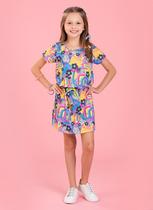 Vestido Infantil Menina Tulipa Com Manga e Cadarço Neon na Cintura