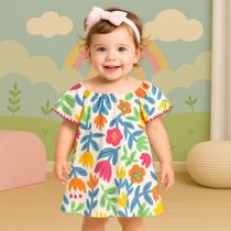 Vestido Infantil Menina Verão Meia Malha Estampado Floral com Manga Confortavel Moderno NANAI 6000254 Vestido Infantil Menina Verão Meia Malha Estampado Floral com Manga Confortavel Moderno NANAI 6000254