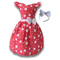 Vestido Infantil Menina Vermelho C/ Poá Branco Festa + Tiara