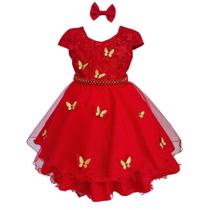 Vestido Infantil Menina Vermelho Natal Com Laço De Festa
