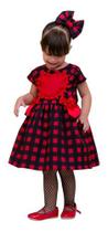 Vestido Infantil Menina Xadrez Caipira + Tiara Baby Luxuoso