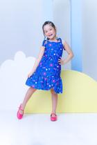 Vestido Infantil Meninas Bailalinda Azul Estampado Gatinhos