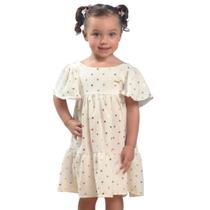 Vestido Infantil Meninas Lessa Kids Branco e Dourado 8646