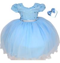 Vestido Infantil Meninas Luxo Elegante Liso Formal Com Tiara