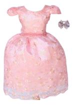 Vestido Infantil Meninas Luxo Festa Elegante Liso Com Tiara