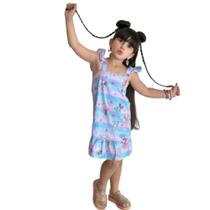 Vestido Infantil Meninas Stitch Com Alças de Babadinhos Luxo Vestido Infantil Meninas Stitch Com Alças de Babadinhos Luxo