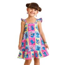 Vestido Infantil Meninas Temático Stitch Alças De Babadinho Vestido Infantil Meninas Temático Stitch Alças De Babadinho