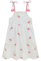 Vestido Infantil Midi Alça Barbante em Tricoline Bordado Abacaxi Festas - Infanti