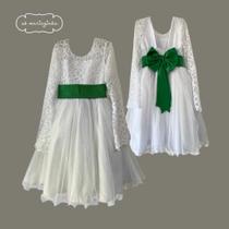 Vestido Infantil Midi Branco Laço e Faixa VERDE MUSGO REF4214 Vestido Infantil Midi Branco Laço e Faixa VERDE MUSGO REF4214