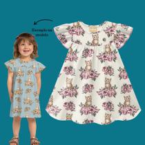 Vestido Infantil Milon Cotton Florido e Gatinhos Off/Rosa