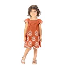 Vestido Infantil Milon em Cotton c/ Bordado nas Mangas Laranja