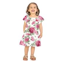 Vestido Infantil Milon em Cotton com Estampa Floral c/ Aplique de Flor Off White