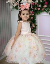 Vestido Infantil Mini Miss Luara Florido Pessego Festas Luxo Vestido Infantil Mini Miss Luara Florido Pessego Festas Luxo