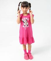 Vestido Infantil Minnie Babado Disney Tam 4 a 10 Rosa