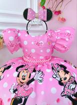 Vestido Infantil Minnie Florido de Rosas Com Pérolas Festas