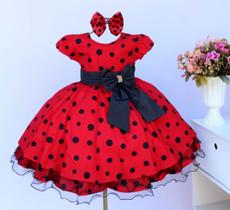 Vestido Infantil Minnie Joaninha Vermelho Luxo E Tiara
