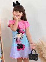 Vestido Infantil Minnie Mouse Colorido com Pompons Confortável Charmoso Fofo Leve