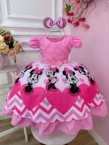 Vestido Infantil Minnie Rosa Cinto de Pérolas C/ Tiara super luxo festa RO1009MI