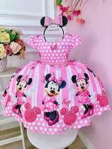 Vestido Infantil Minnie Rosa Cinto de Pérolas Princesas luxo festa RO0033RS
