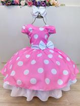 Vestido Infantil Minnie Rosa com Bolinhas Brancas para Festas