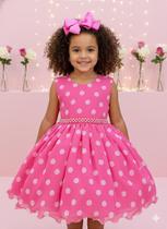 Vestido Infantil Minnie Rosa com Bolinhas Brancas para Festas Luxo