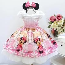 Vestido Infantil Minnie Rosa Luxo Festa Tema E Tiara Vestido Infantil Minnie Rosa Luxo Festa Tema E Tiara