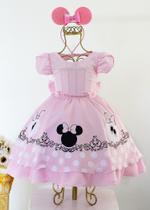 Vestido Infantil Minnie Rosa Luxo Festa Temática E Tiara