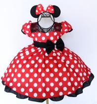 Vestido Infantil Minnie Vermelho Festa Temática E Tiara