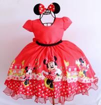 Vestido Infantil Minnie Vermelho Para Festa Luxo E Tiara Vestido Infantil Minnie Vermelho Para Festa Luxo E Tiara