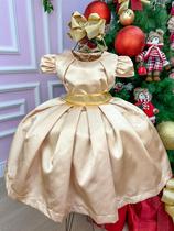 Vestido Infantil Miss Sweet Dourado Cinto Brilho Luxo Festas