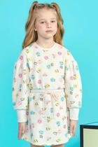 Vestido Infantil ML em Moletom sem Pelúcia Estampado Emoji - Infanti