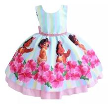 Vestido Infantil Moana Baby Colorido Festa Aniversario Luxo com Tiara.